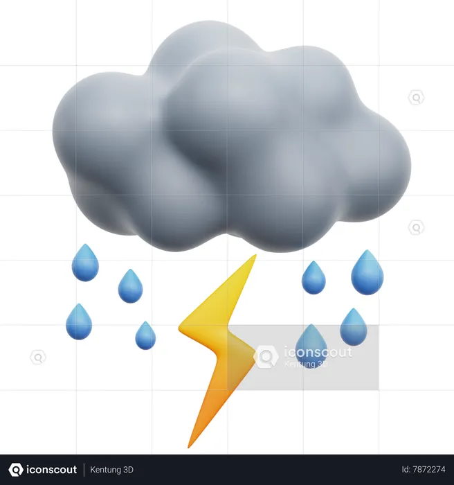 Rainy Cloud With Lightning  3D Icon