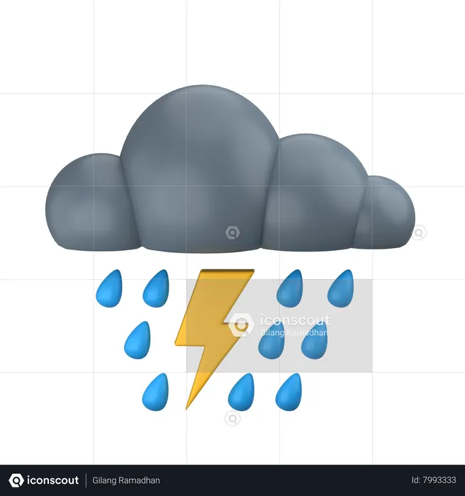 Rainy Cloud with Lightning  3D Icon