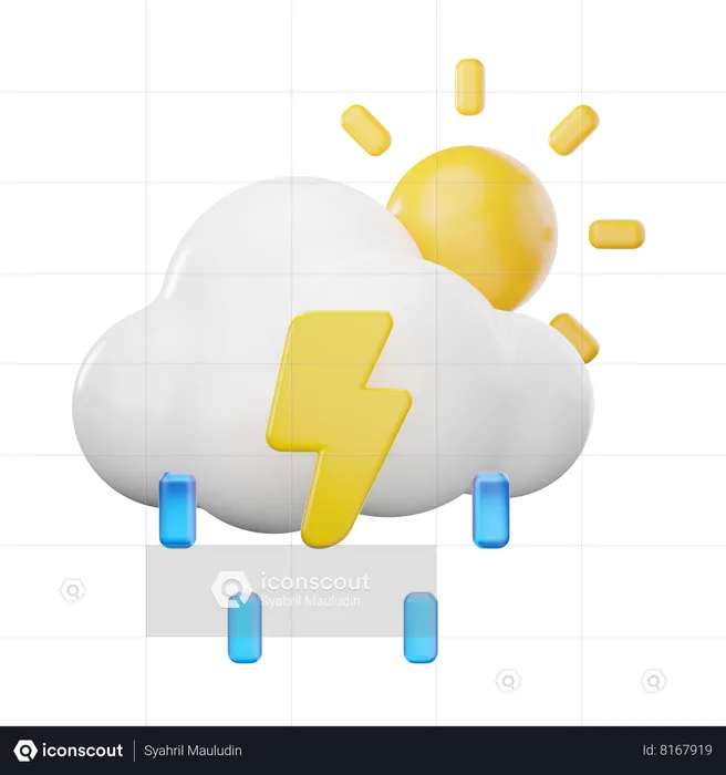 Rainy Lightning At Day  3D Icon
