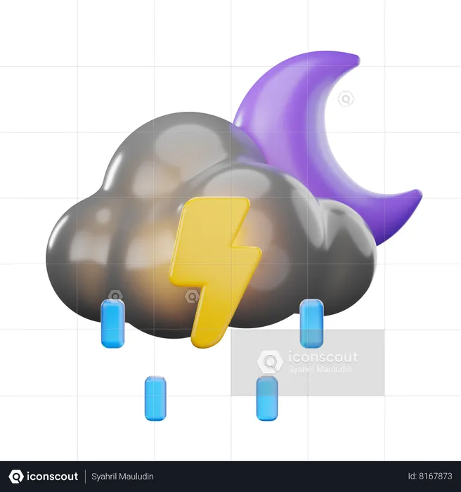 Rainy Lightning At Night  3D Icon