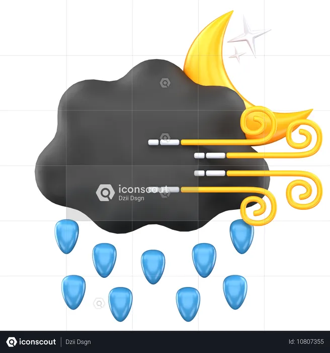風の吹く雨の真夜中  3D Icon