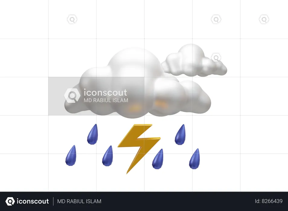 雨と雷雨  3D Icon