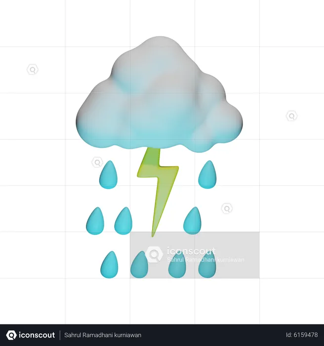 Rainy Weather Accompanied By Lightning  3D Icon
