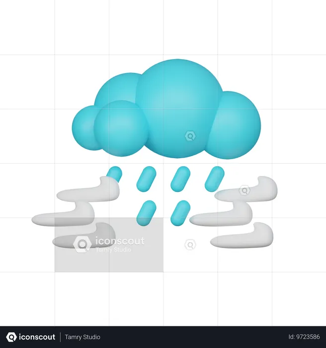 Rainy With Wind  3D Icon