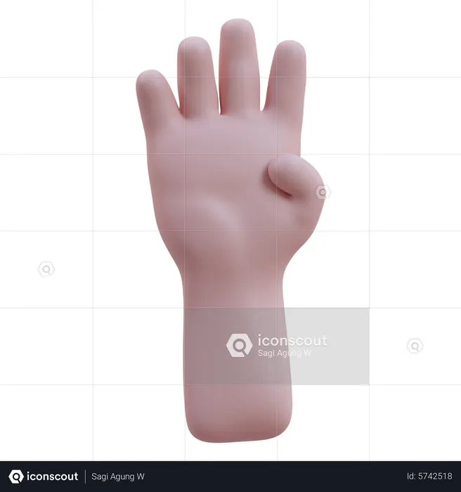 Raises Four Fingers Hand Gesture  3D Icon