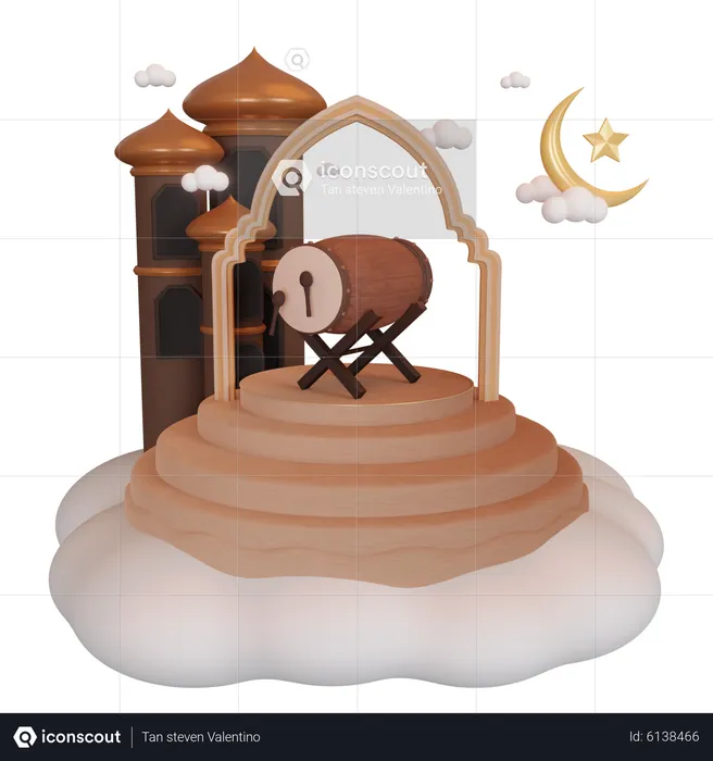 Pódio do Ramadã com ornamentais islâmicos  3D Illustration