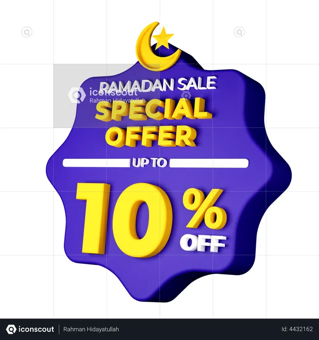 Insignia de venta del 10 por ciento de Ramadán  3D Illustration