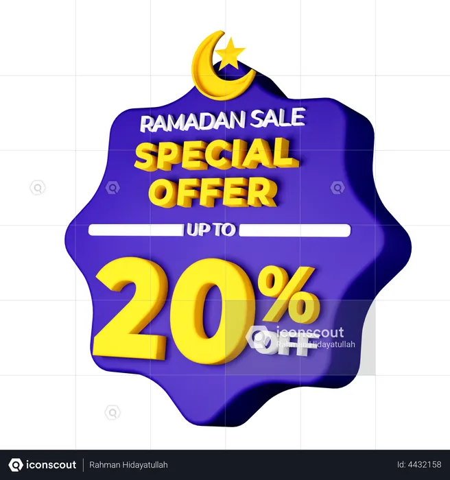 Ramadan 20 Percent Sale Badge  3D Illustration