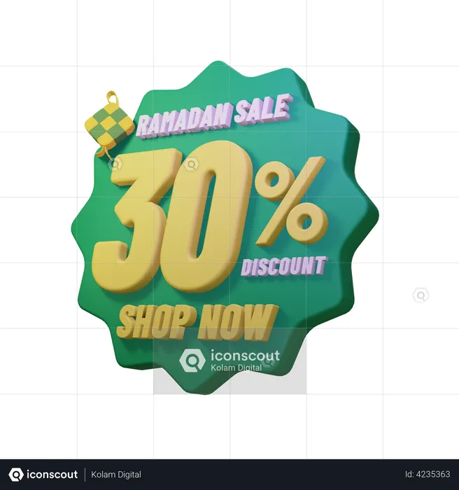 Ramadan 30 Percent Sale Badge  3D Illustration
