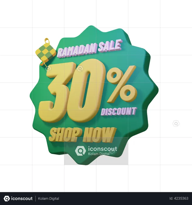 Ramadan 30 Percent Sale Badge  3D Illustration