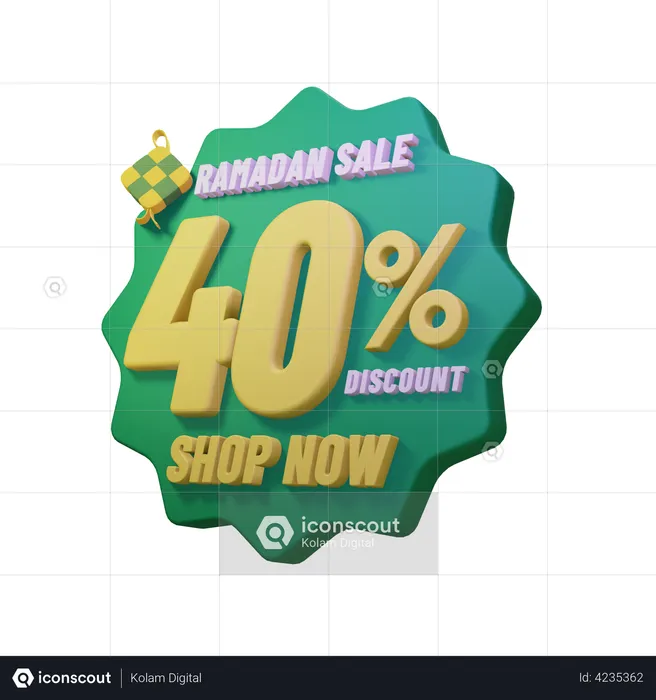 Ramadan 40 Percent Sale Badge  3D Illustration