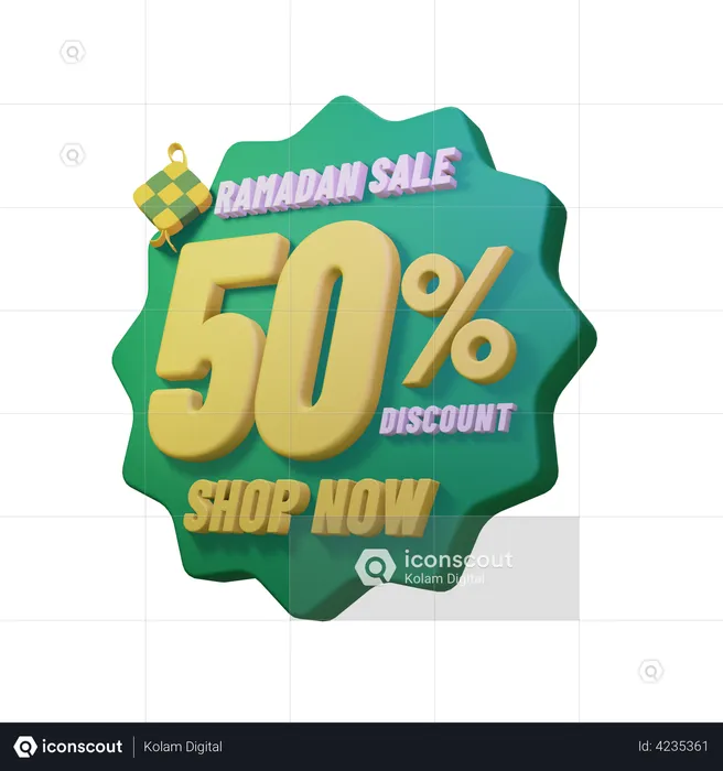 Ramadan 50 Percent Sale Badge  3D Illustration