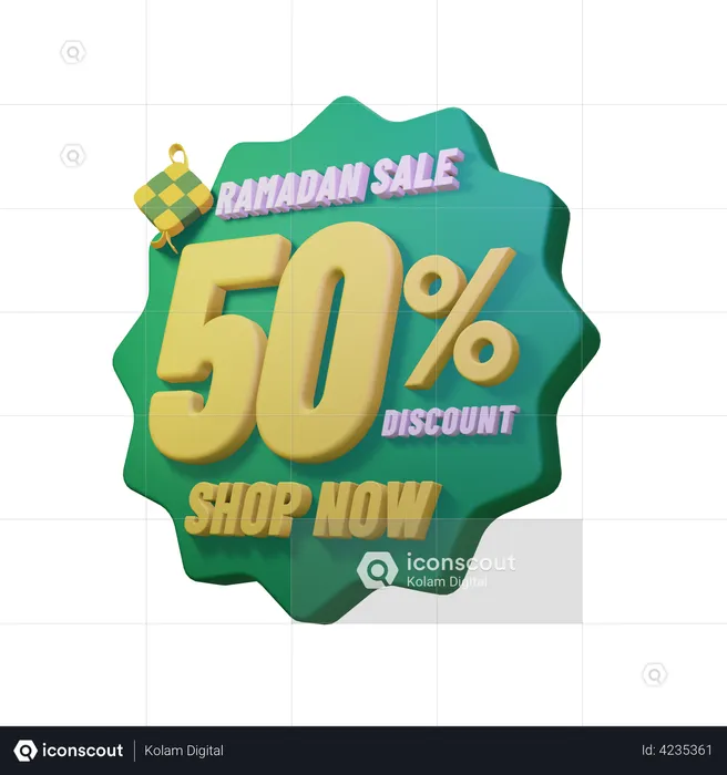 Emblema de venda de 50 por cento do Ramadã  3D Illustration