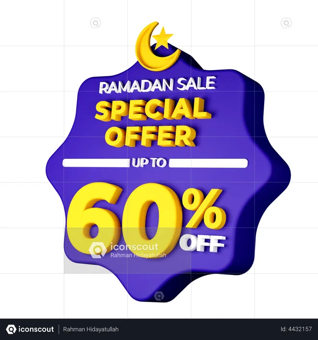 Ramadan 60 Percent Sale Badge  3D Illustration