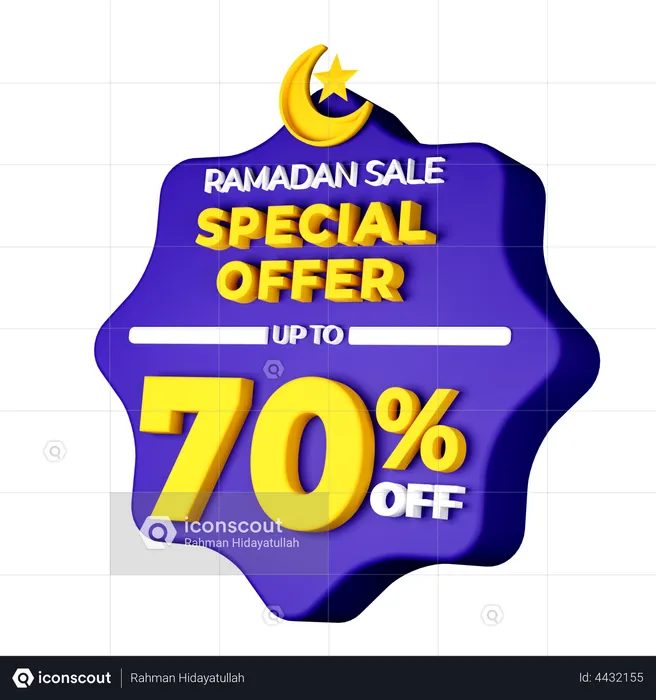 Ramadan 70 Percent Sale Badge  3D Illustration