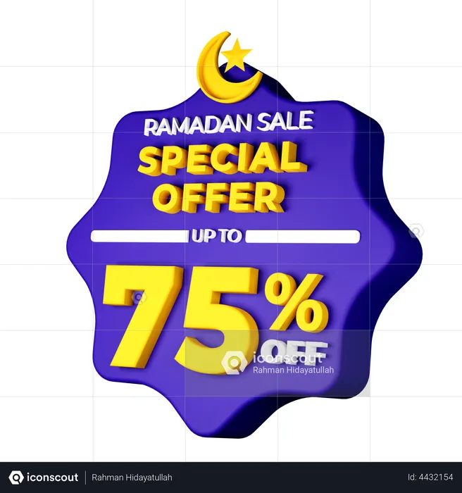 Ramadan 75 Percent Sale Badge  3D Illustration