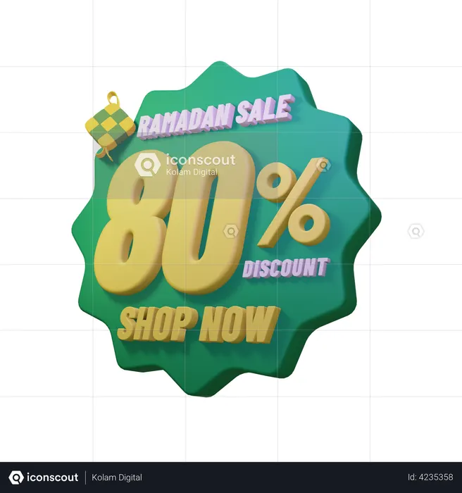 Ramadan 80 Percent Sale Badge  3D Illustration