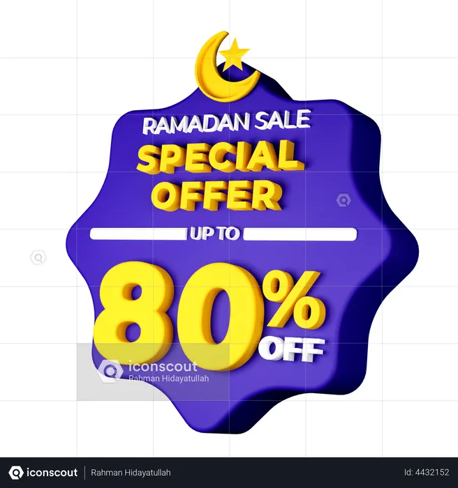 Ramadan 80 Percent Sale Badge  3D Icon