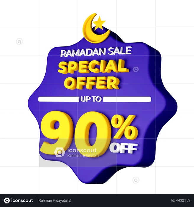 Ramadan 90 Percent Sale Badge  3D Illustration
