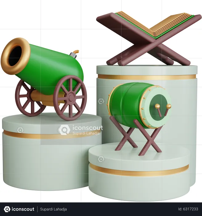 Ramadan Cannon With Drum And Quran  3D Icon