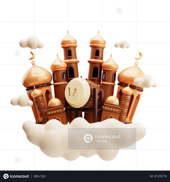 Ramadan cloud with drum  3D Illustration