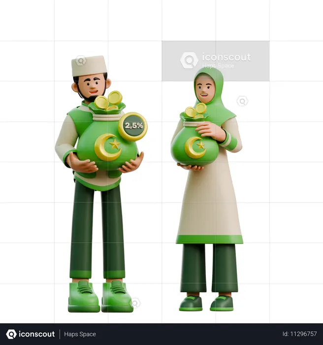 Ramadan couple paying zakat  3D Illustration