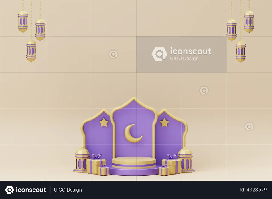 Ramadan crescent podium  3D Illustration