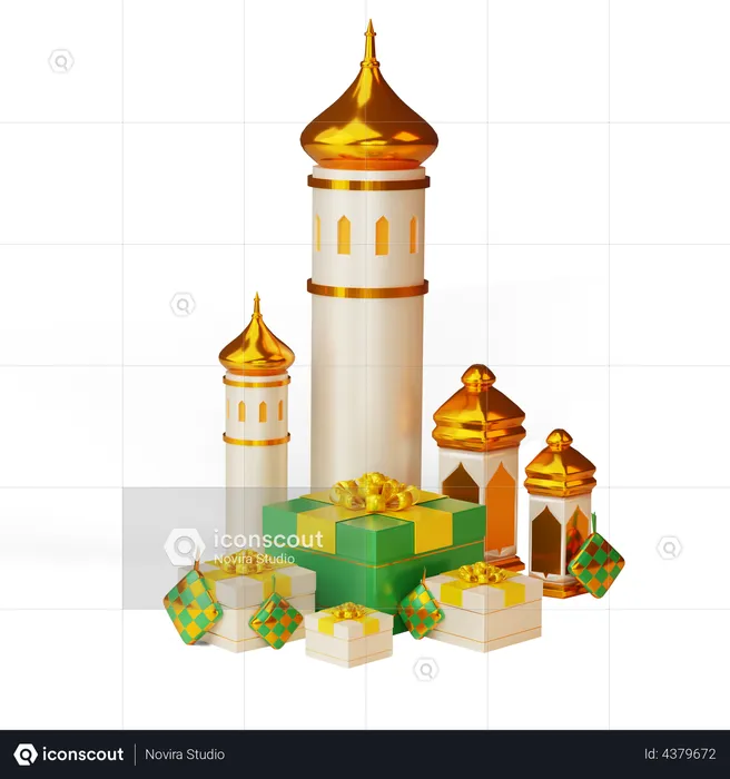 Ramadan Gift with Mosque  3D Illustration