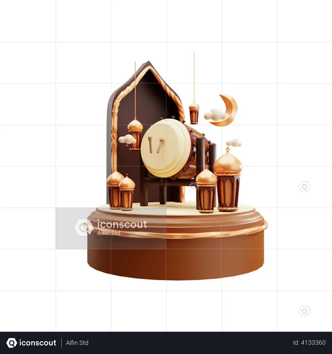 Ramadan Islamic drum  3D Illustration