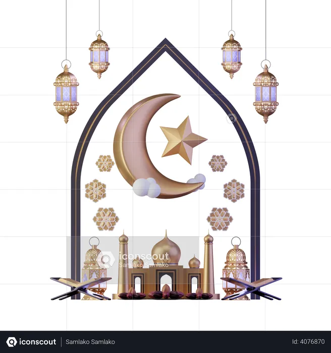 ilustración de la decoración ramadan kareem, 3d render 18987767