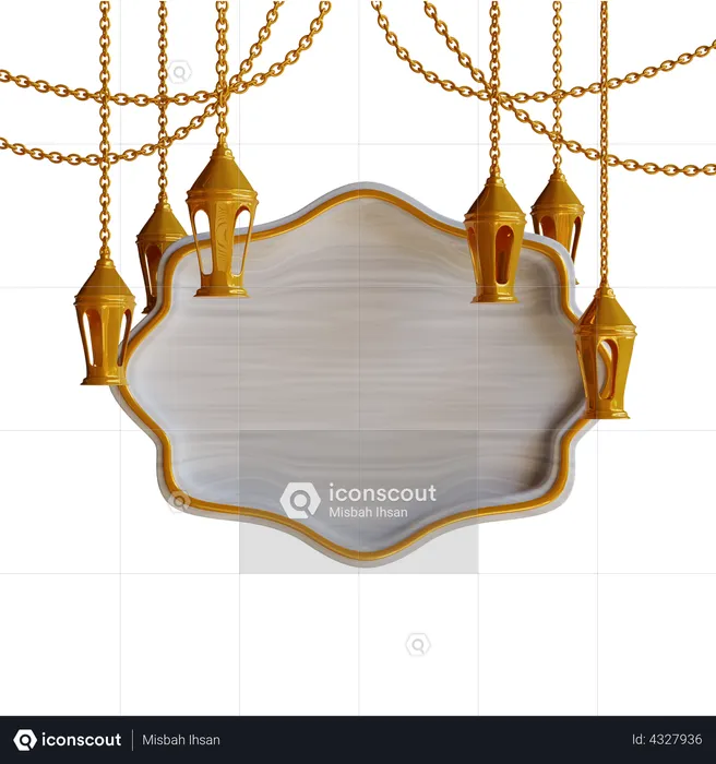 Ramadan Kareem Square with Lantern  3D Illustration