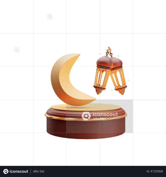 Podio de la luna de Ramadán  3D Illustration