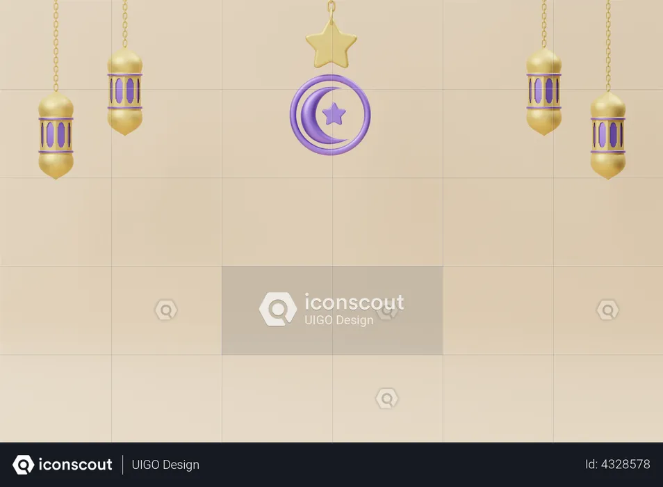 Ramadan Moon Lantern  3D Illustration