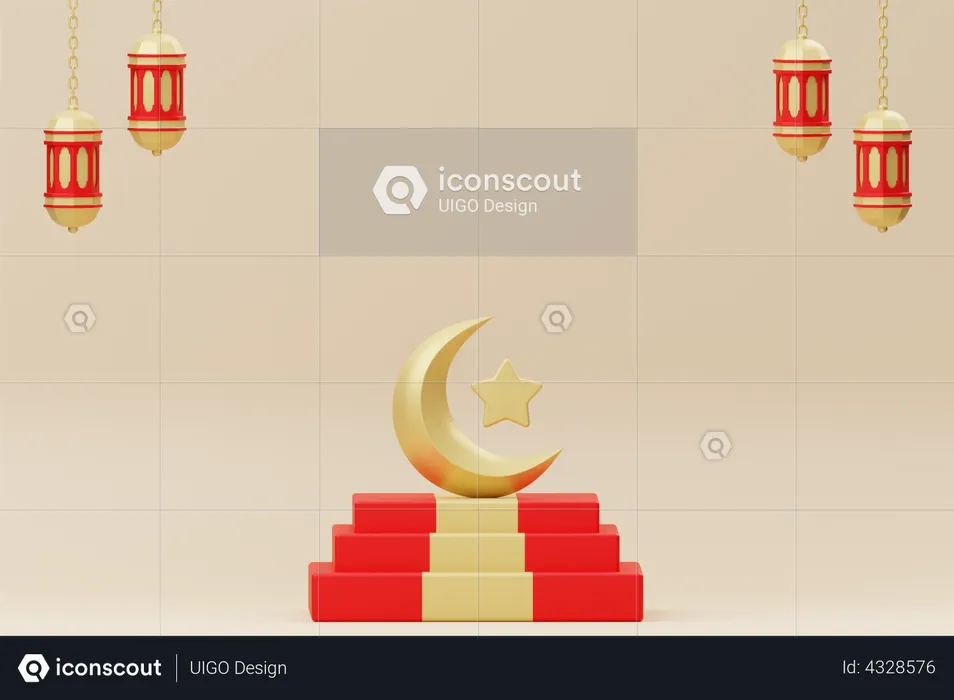 Ramadan moon podium  3D Illustration