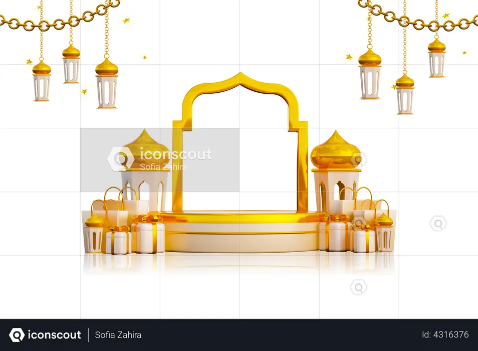 Podium Ramadan Avec Coffret Cadeau  3D Illustration