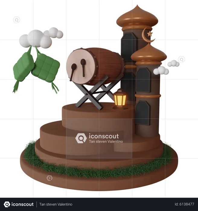 Podium du ramadan avec ornement islamique  3D Illustration