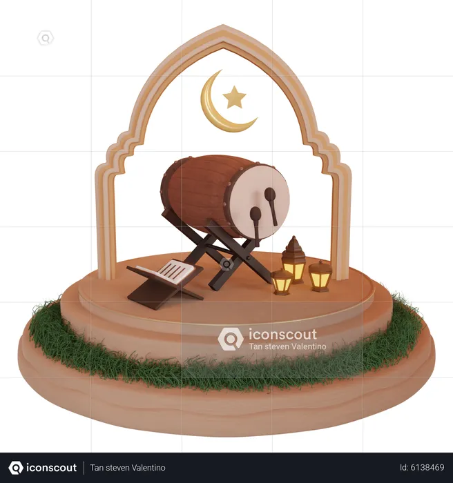 Ramadan-Podium mit islamischen Ornamenten  3D Illustration