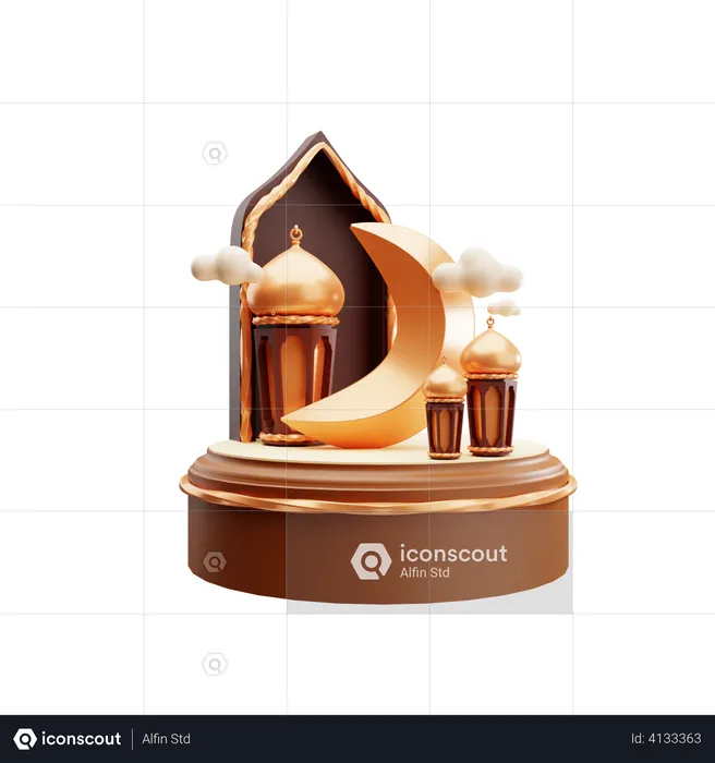 Ramadan Podium Mond  3D Illustration