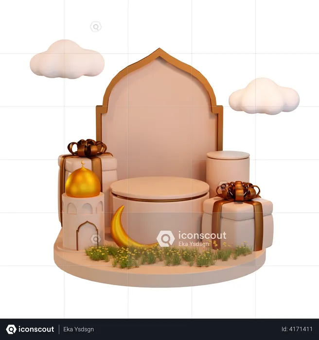 Ramadan Podium With Gift Box  3D Illustration