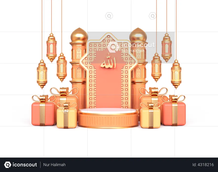 Ramadan Podium with Gift Box  3D Illustration