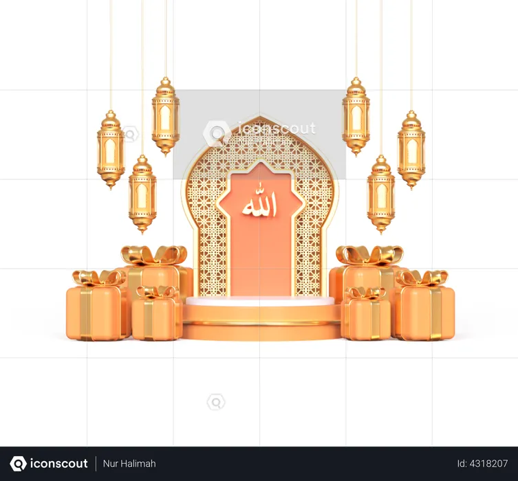 Ramadan Podium with Gift Box  3D Illustration