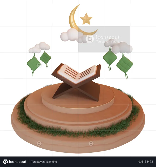 Ramadan Podium With Islamic Book  3D Illustration