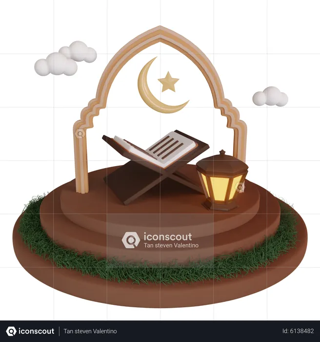 Ramadan Podium With Islamic Book  3D Illustration