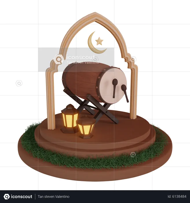 Ramadan Podium With Islamic Ornamental  3D Illustration