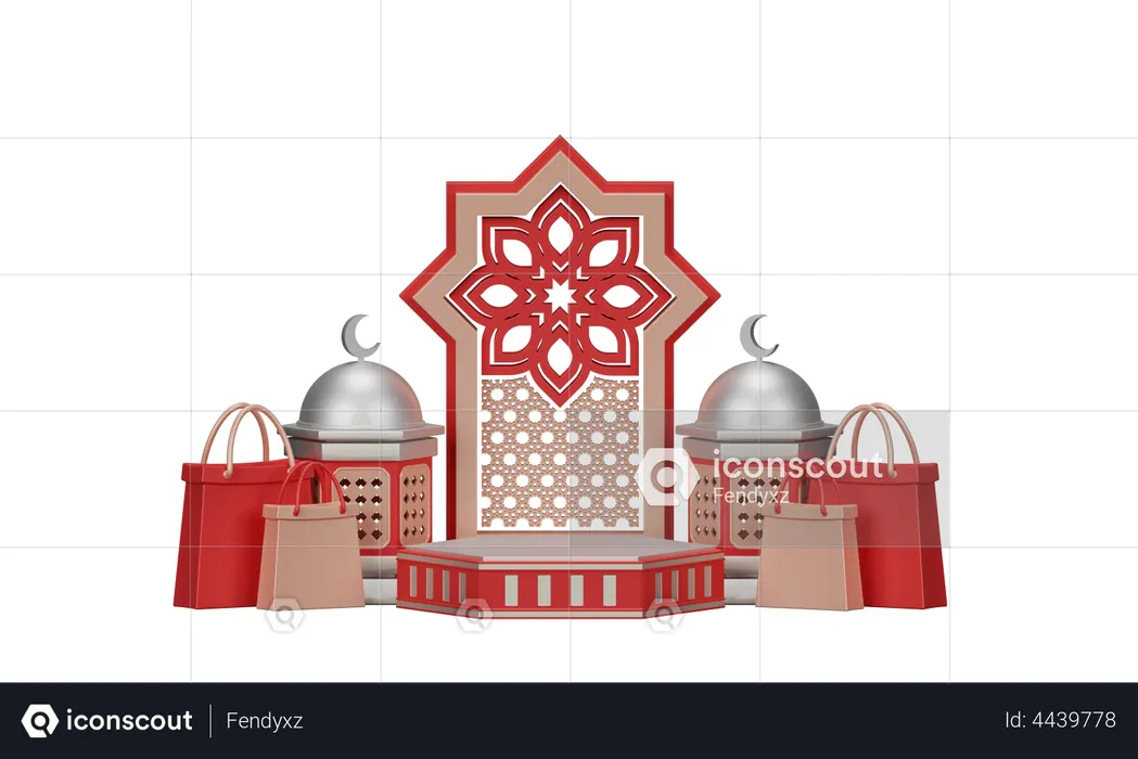 Ramadan Sale With Mosque Ornament  3D Illustration