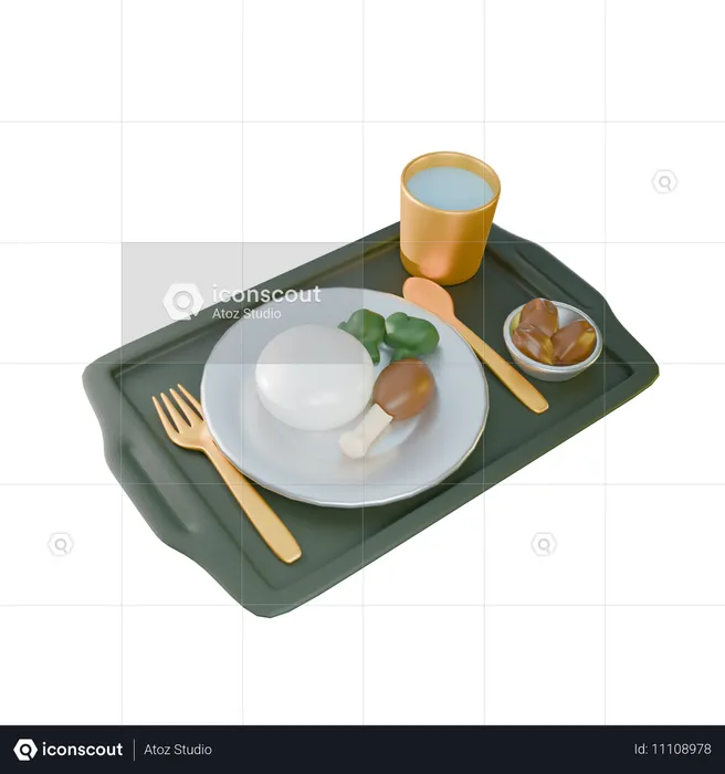 라마단 음식이 담긴 쟁반  3D Icon