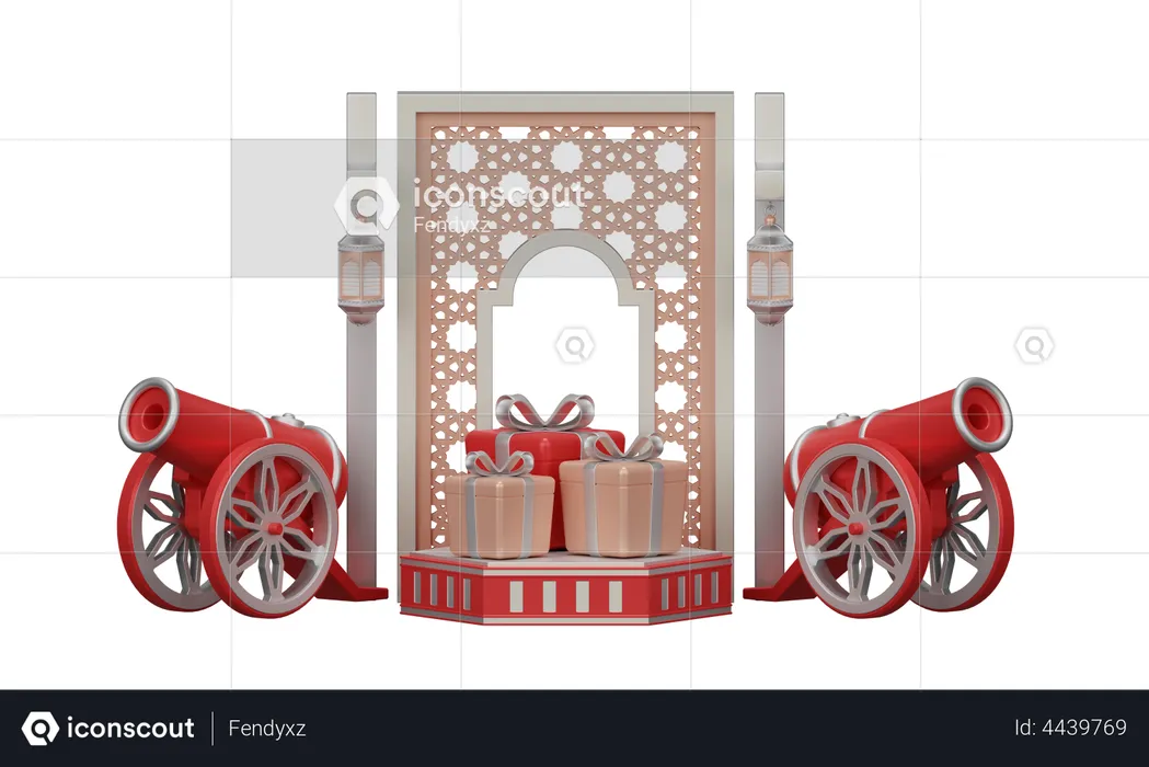 Ramadan With Traditional Cannon And Mosque Ornament  3D Illustration
