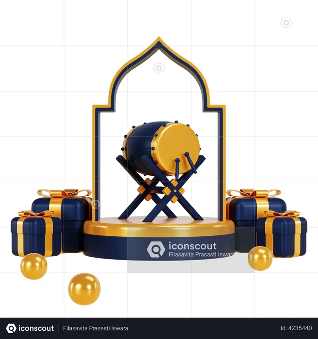 Ramadhan Podium With Bedug And Gift  3D Illustration