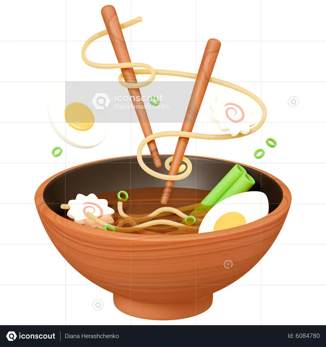 Ramen with noodles and chopsticks  3D Icon
