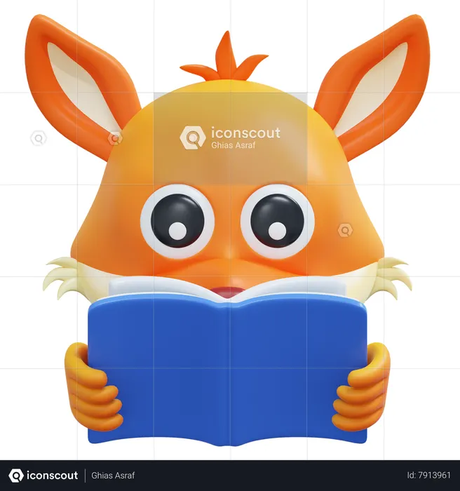 Reading Book Fox Emoticon Emoji 3D Icon